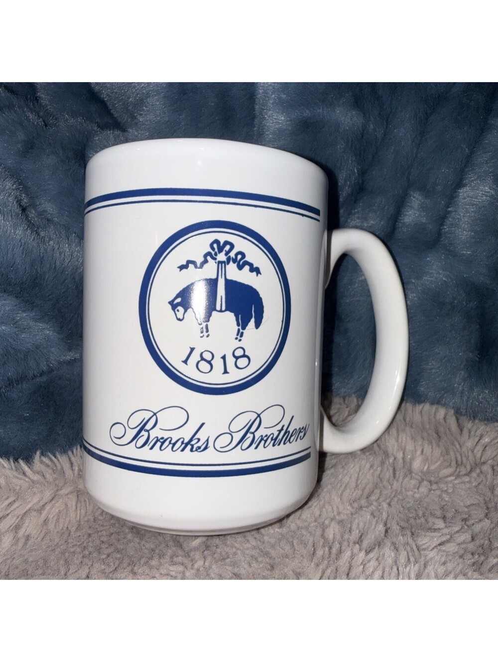 1818 BROOKS BROTHERS Men’s Clothing White And Blue Coffee Mug